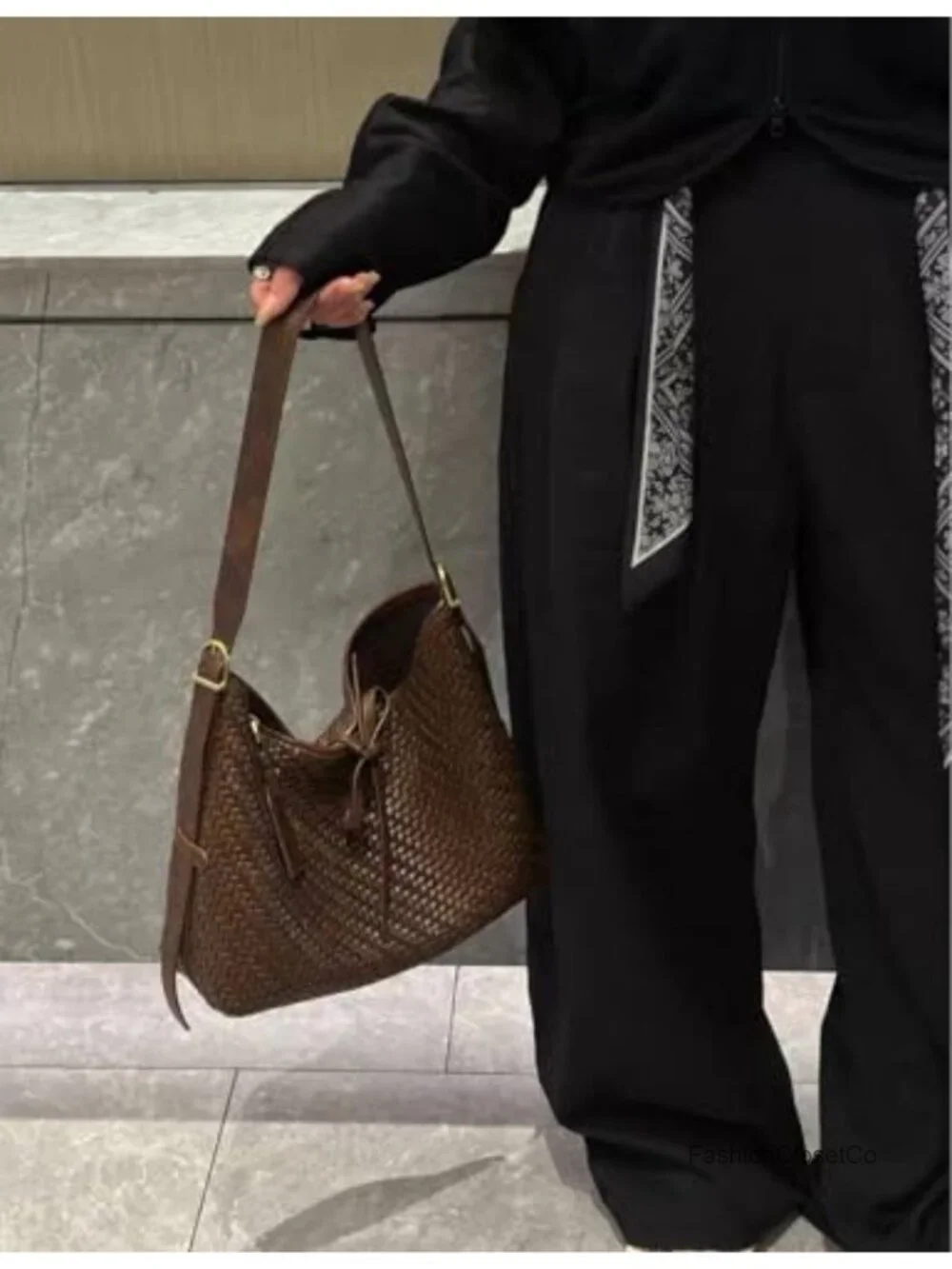 Woven Leather Shoulder Bag Hobo Tote Crossbody Bag